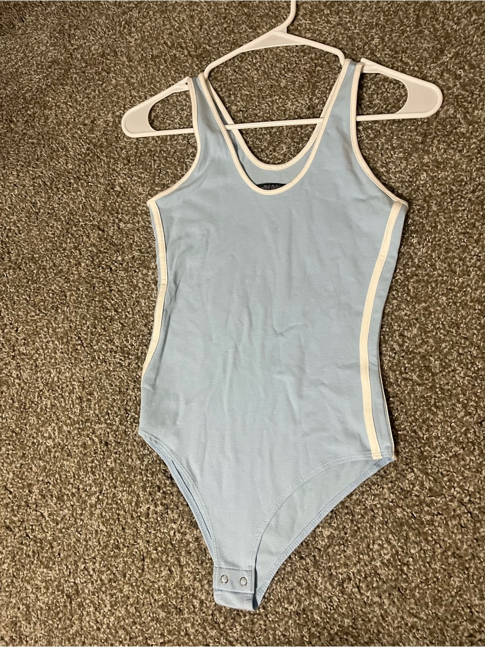 wild fable Light Blue Tank-Style One-Piece Bodysuit with Cream Trim